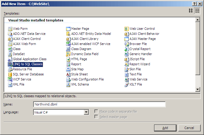 RadTreeView Add New Linq to SQL Class Item