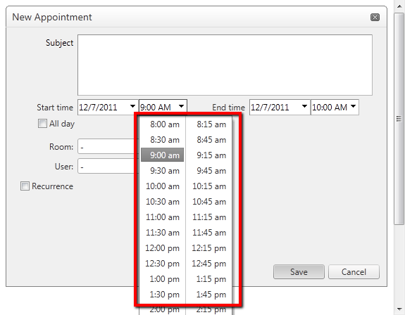 time picker settings in advanced form