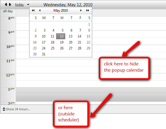 hide popup calendar