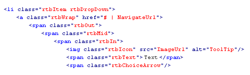 ToolBar HTML Structure Drop Down
