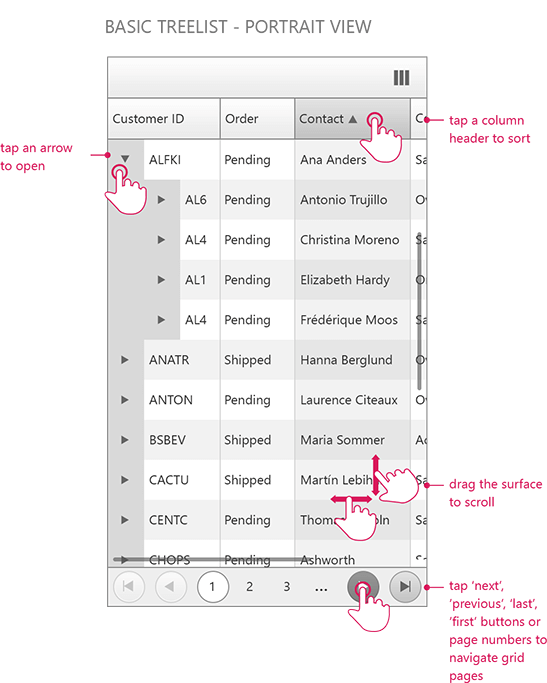 Rad Grid Touch Gestures
