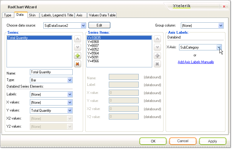 chart axis labels setup