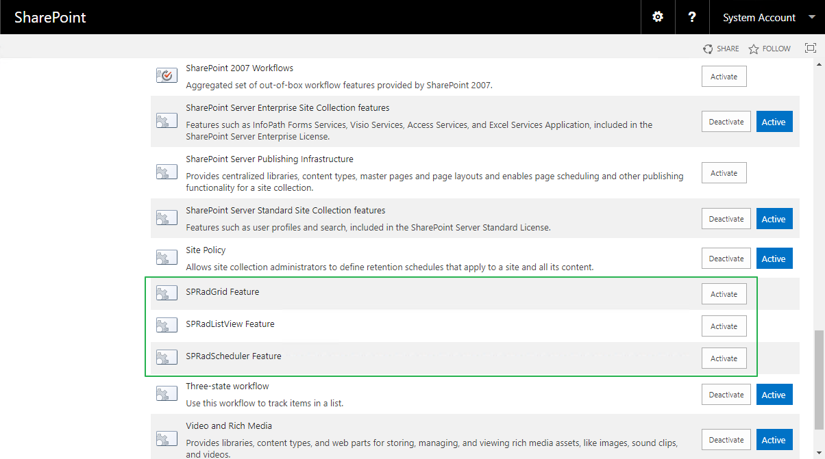 Enable Site Collection Features