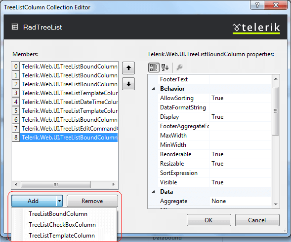 RadTreeListColumn Collection Editor