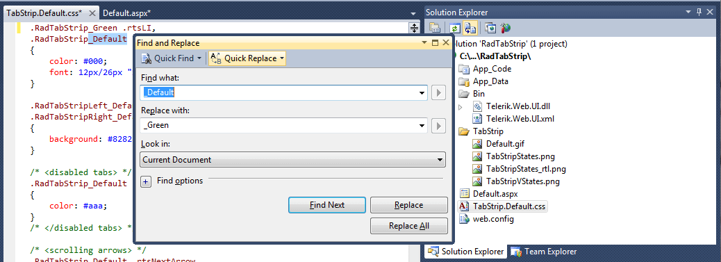 tabstrip solutionfindandreplace