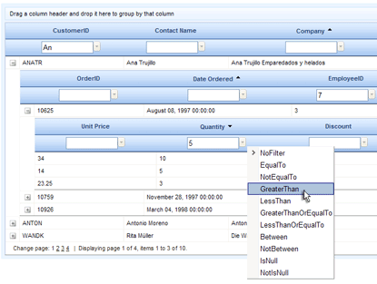 DetailTable filtering