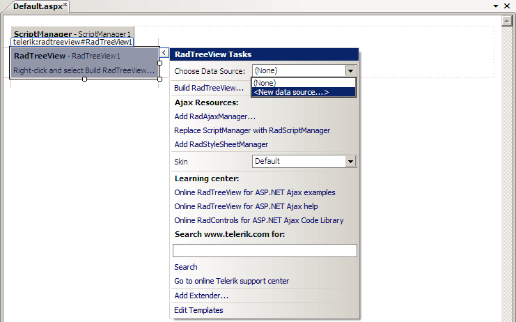 RadTreeView Choose Data Source