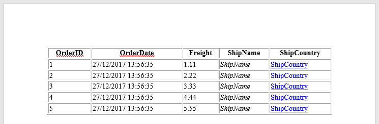 Rendered data in .doc