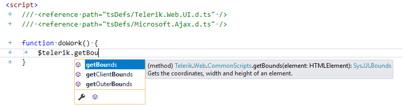Telerik static client library intellisense