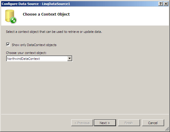 RadMenu LINQ Choose Context Object