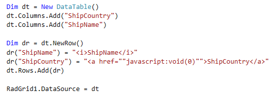 Data containing HTML tags