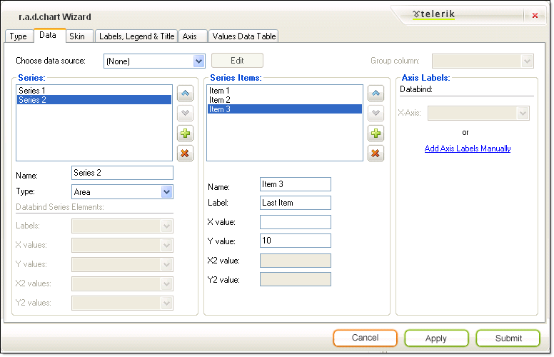 RadChart Wizard Data Tab
