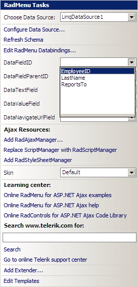 RadMenu LINQ DataFieldID
