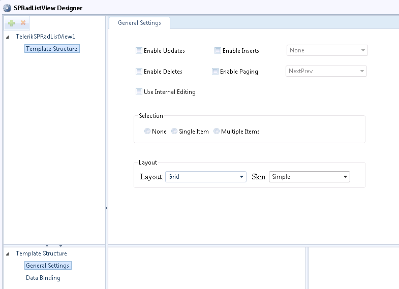 spradlsitview general settings