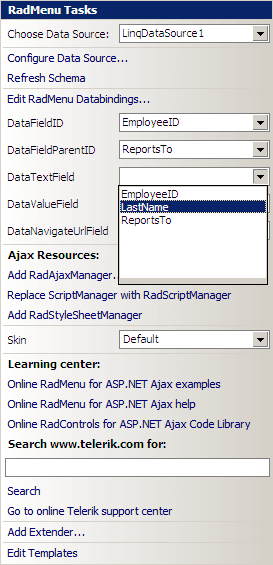 RadMenu LINQ DataTextField