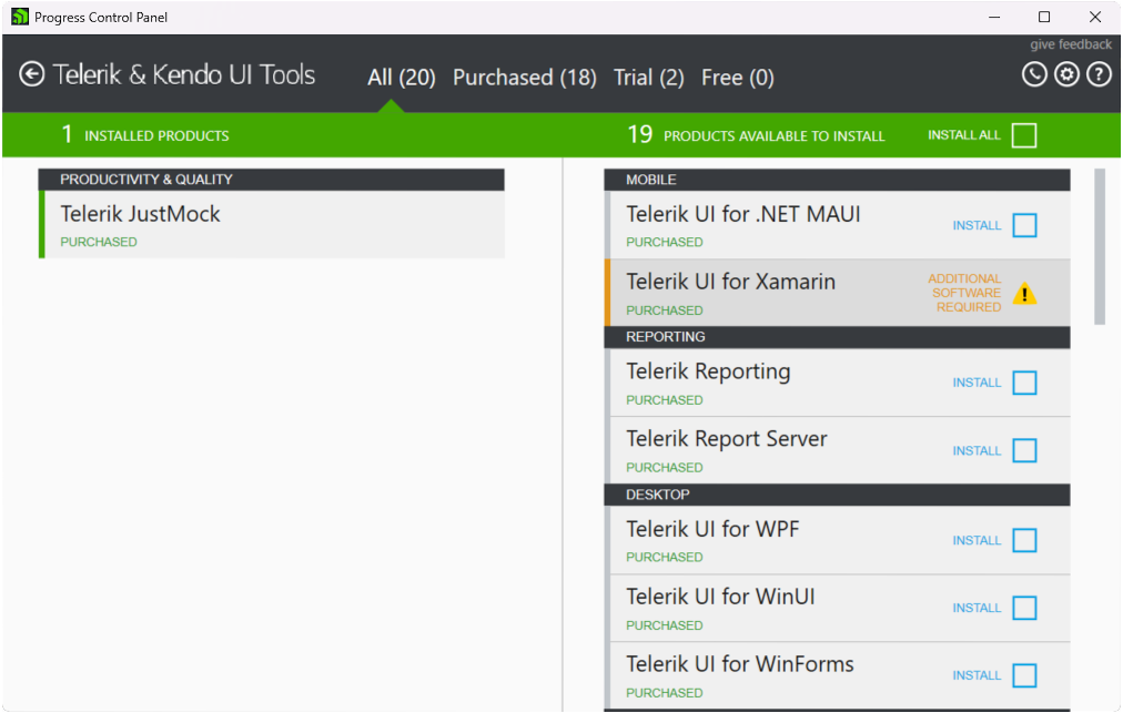 Installing Telerik JustMock with the Progress Control Panel