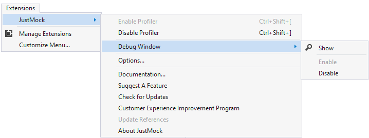 Debug Window Menu