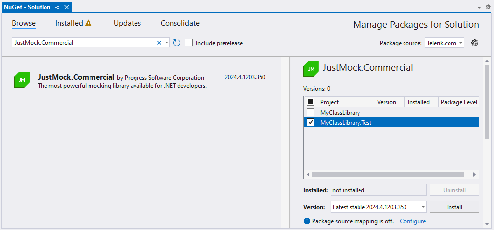 Install JustMock NuGet Package