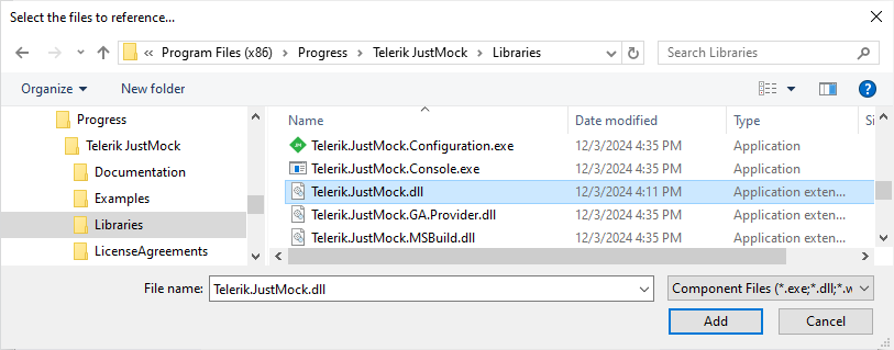 Select Telerik.JustMock.dll reference