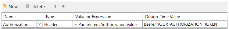 An Authorization HTTP header set in the GhaphSQLDataSource Wizard.
