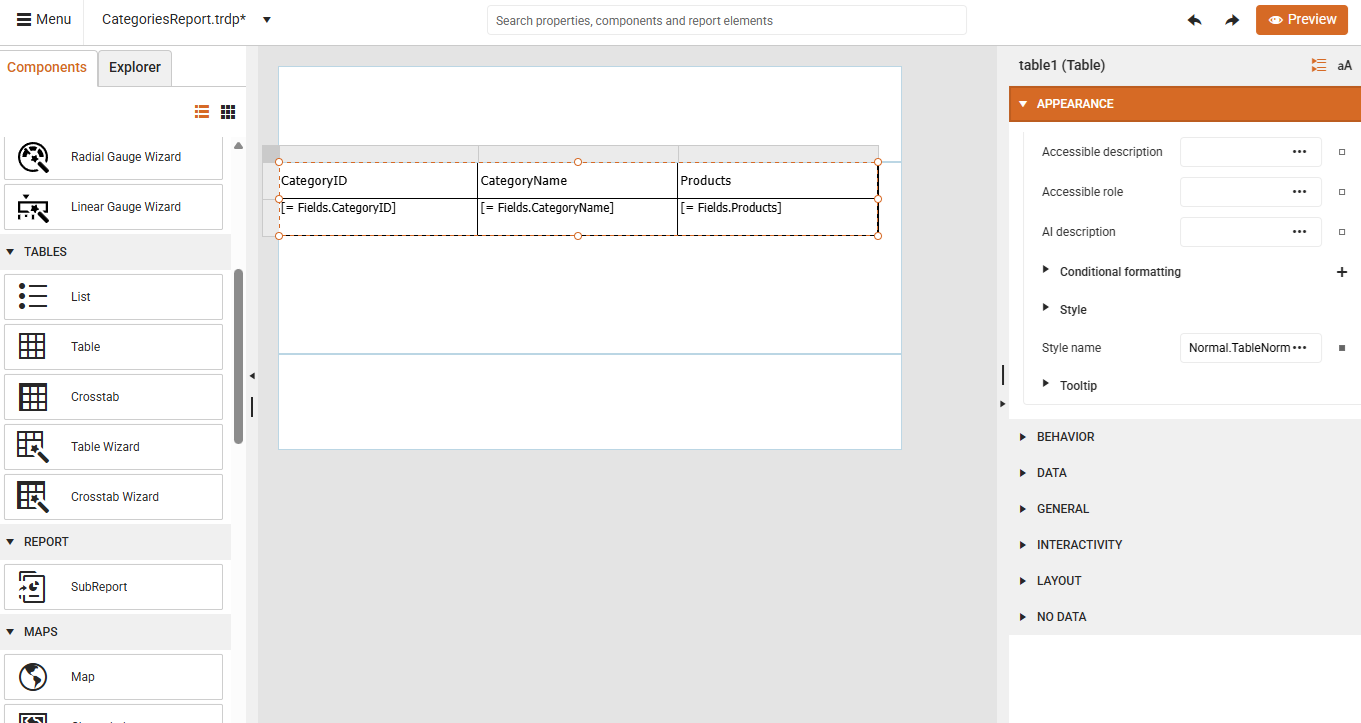 Categories Products Default Table