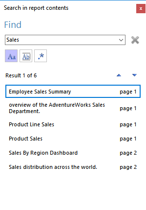 Image of the Windows Forms Report Viewer search dialog.