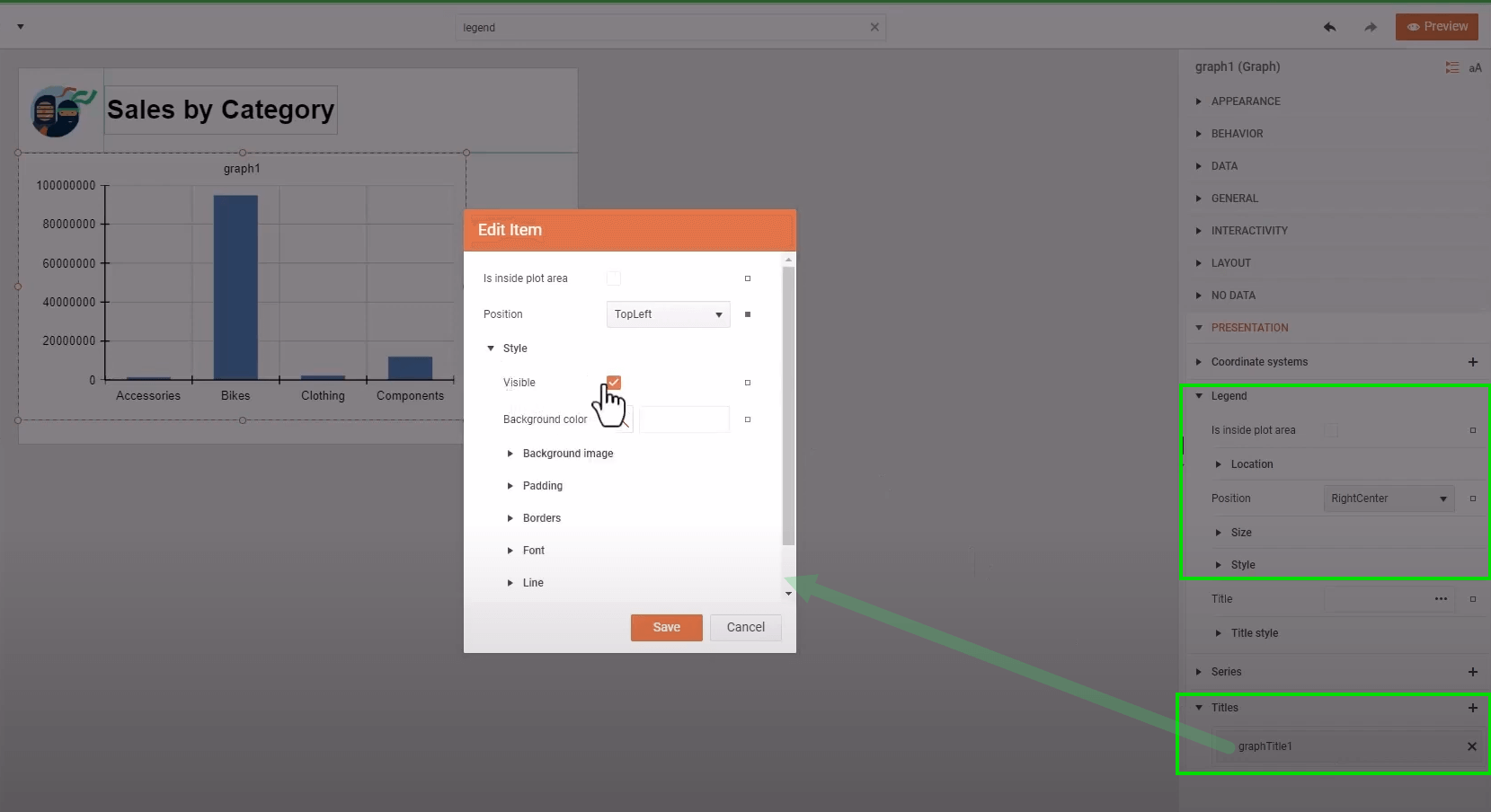 Styling the Column Chart in the web report designer.