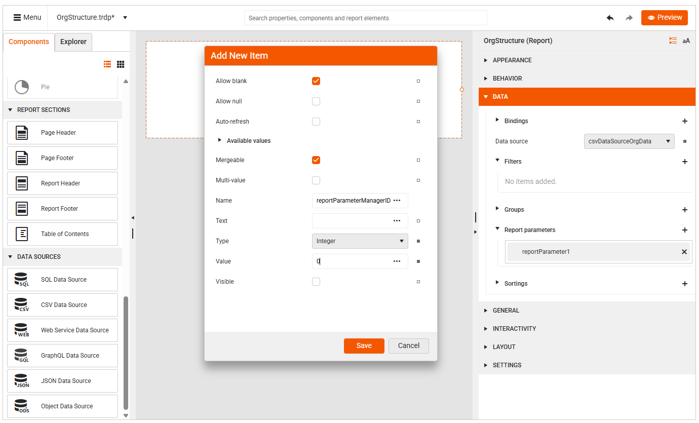 Org Hierarchy Report Parameter
