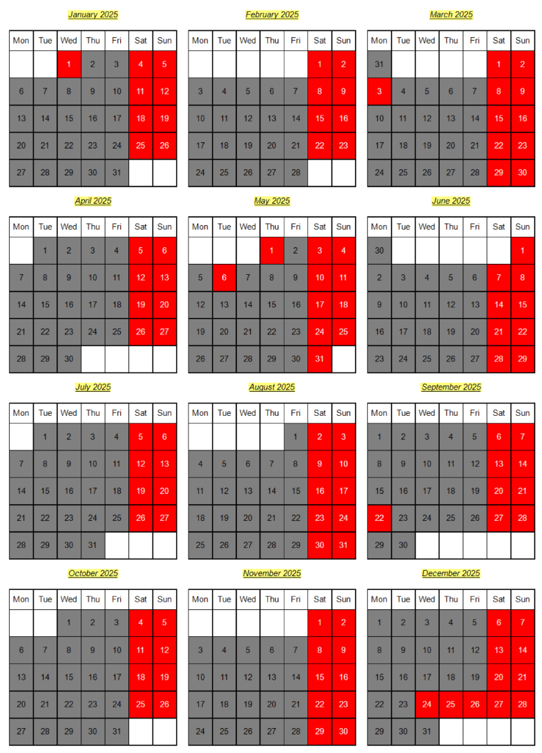 Calendar for the year 2025 achieved with nested Lists in Telerik Reporting