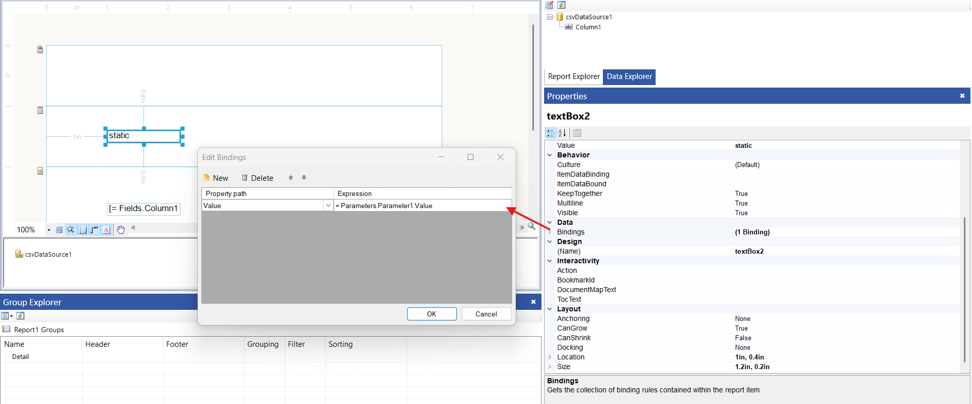 Using Value Bindings In Report Header Тo Avoid CSV Export