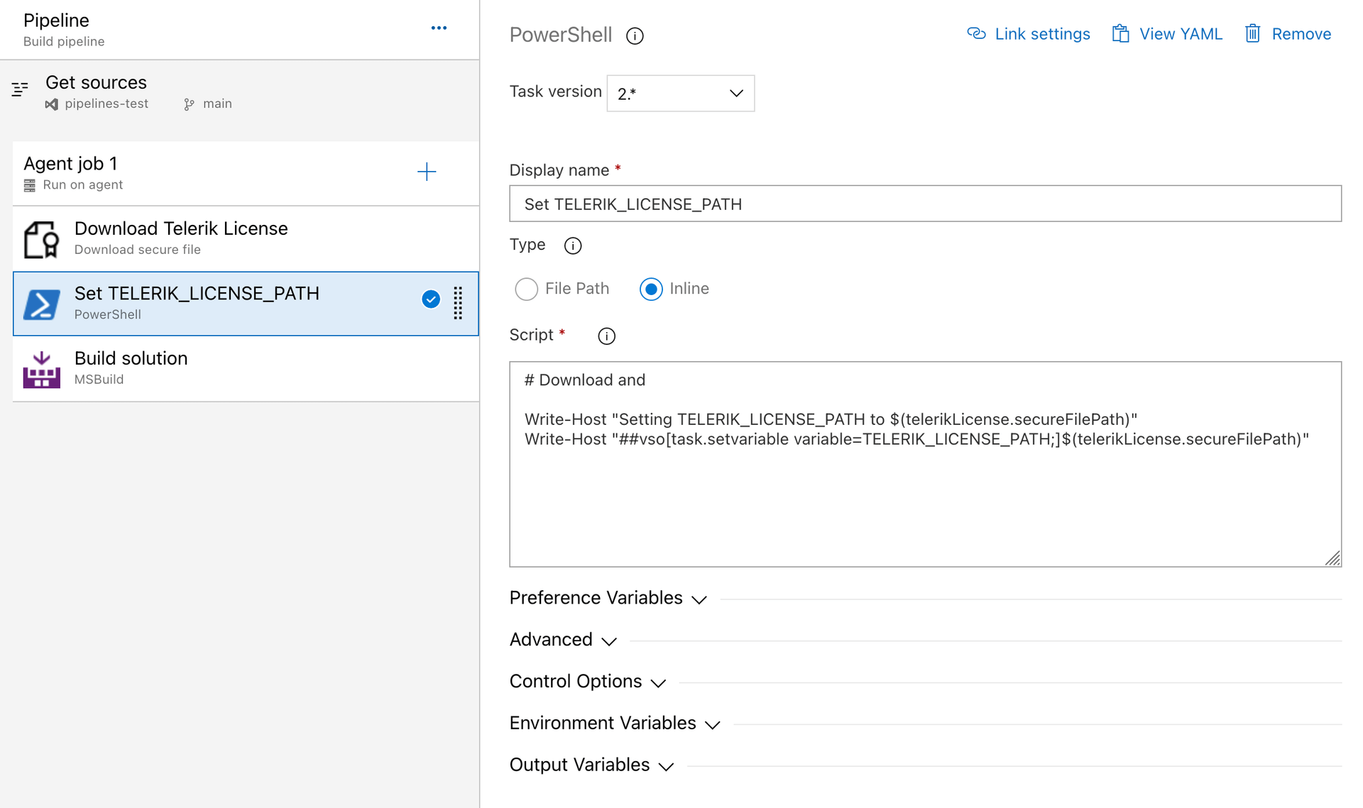 Set Telerik License Path on Azure DevOps through Classic Pipeline.