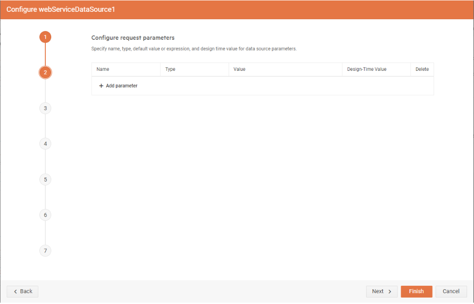 An image of the second step of the WebServiceDataSource Wizard in the Telerik Web Report Designer