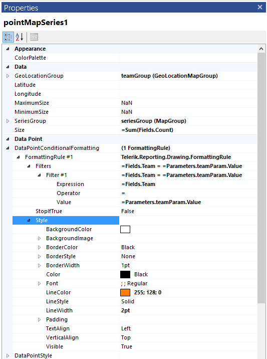 Point Map Data Point Conditional Formatting in the Report Designer