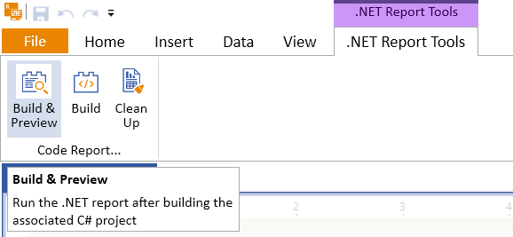 An image showcasing the 'Build & Preview' button in the .NET Report Tools