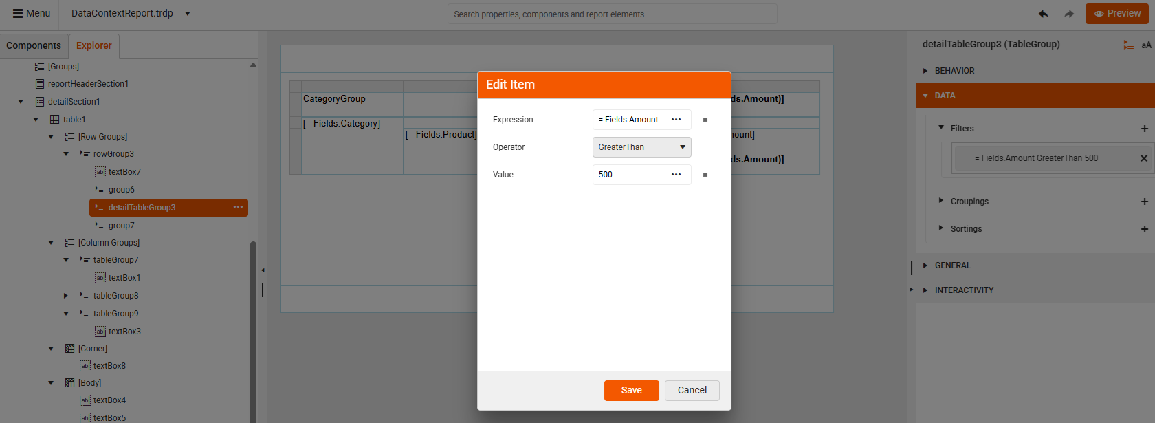 Detail Group Filter