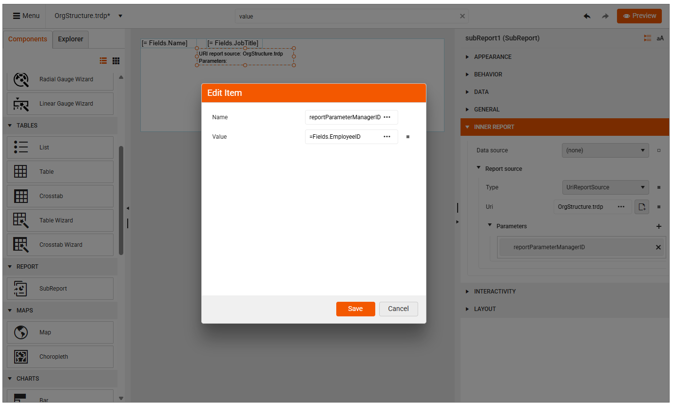 Org Hierarchy Inner Report Parameter