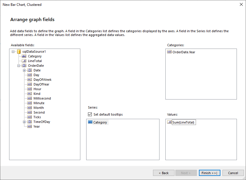 Arrange the Bar Chart Series, Categories and Values from the Wizard in the Standalone Report Designer
