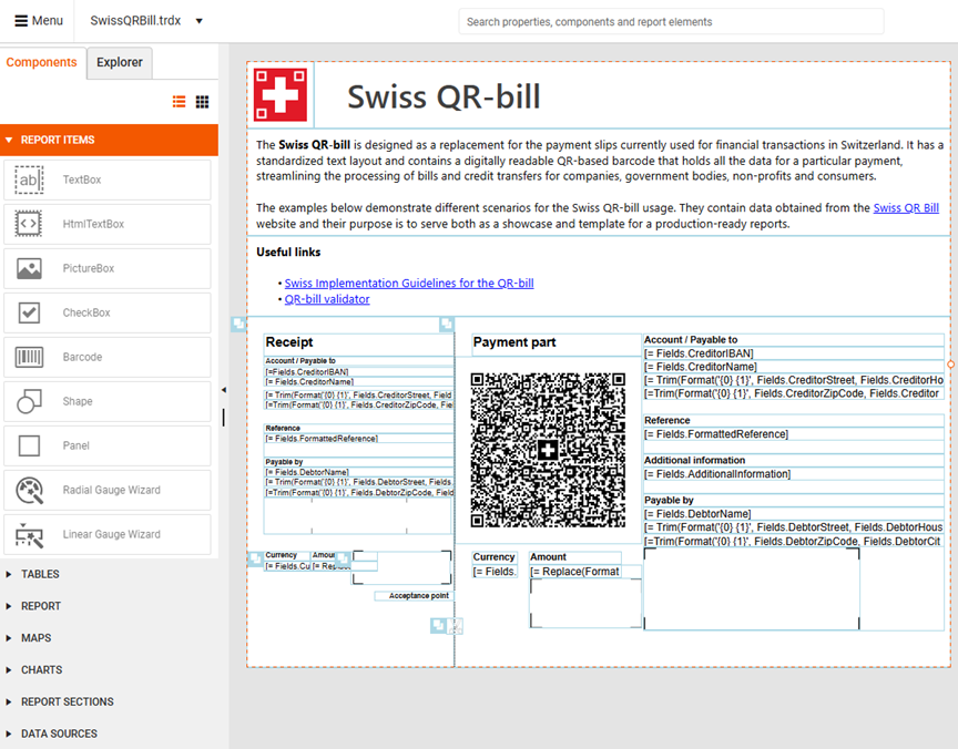 Components tray in List Mode ><