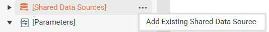 A context menu with the "Add Existing Shared Data Source" option.