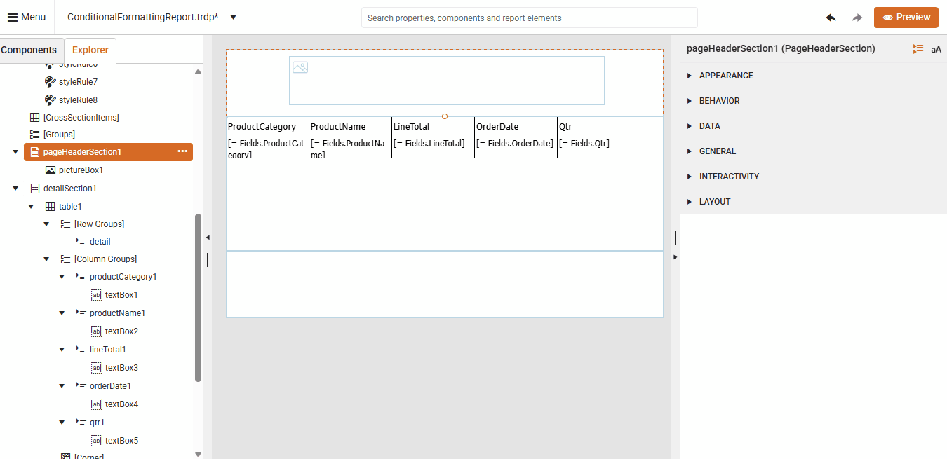 Properties Area Reset Button ><