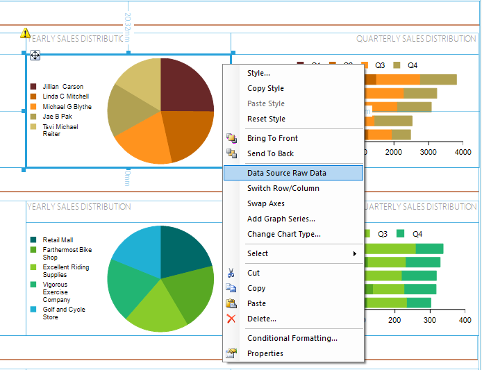 An image showing the download-raw-data action on a graph item at design-time.