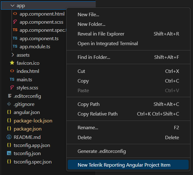 VS Code context menu option location - last