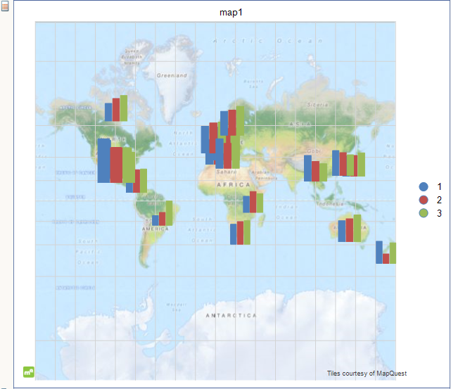 A Preview of the Map with Column Charts that we just Created through the Map Wizard of the Standalone Report Designer