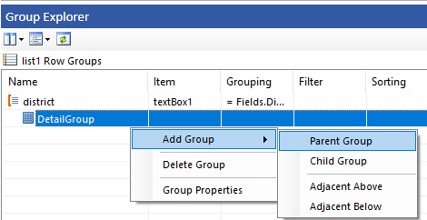 Add a new parent row group
