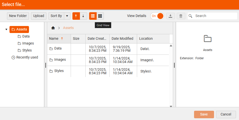 Assets Manager Grid View