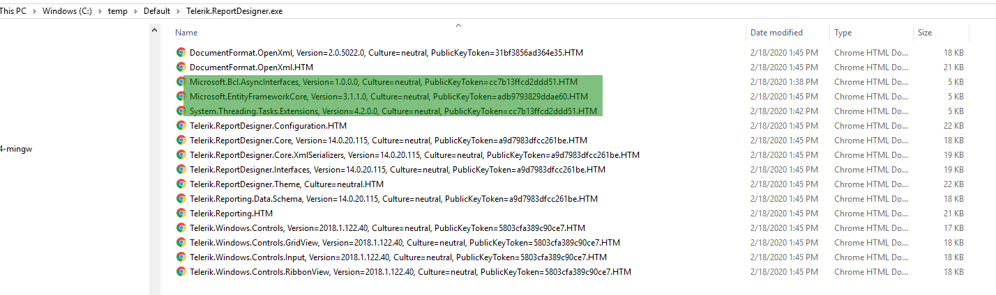 The log folder created by Fuslogvw showing the assemblies that failed to load in the Standalone Designer