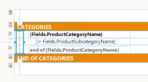 Cross-section report item between the Report Header and Report Footer in the Standalone Report Designer