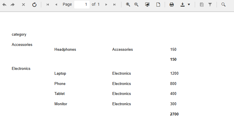 Preview Group Footer Sum