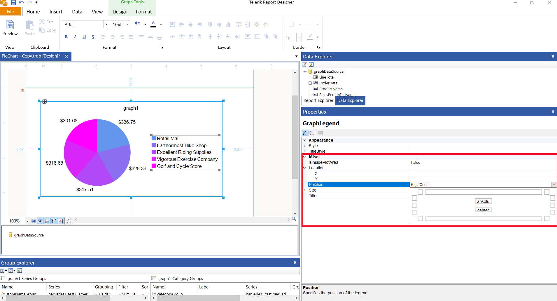 Image of how to set the Position of the Graph Legend