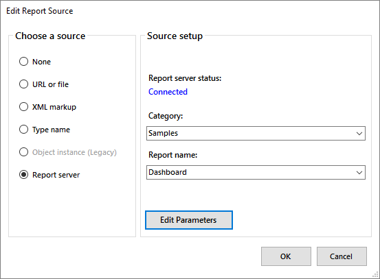 Image of the Windows Forms Report Source Editor window.